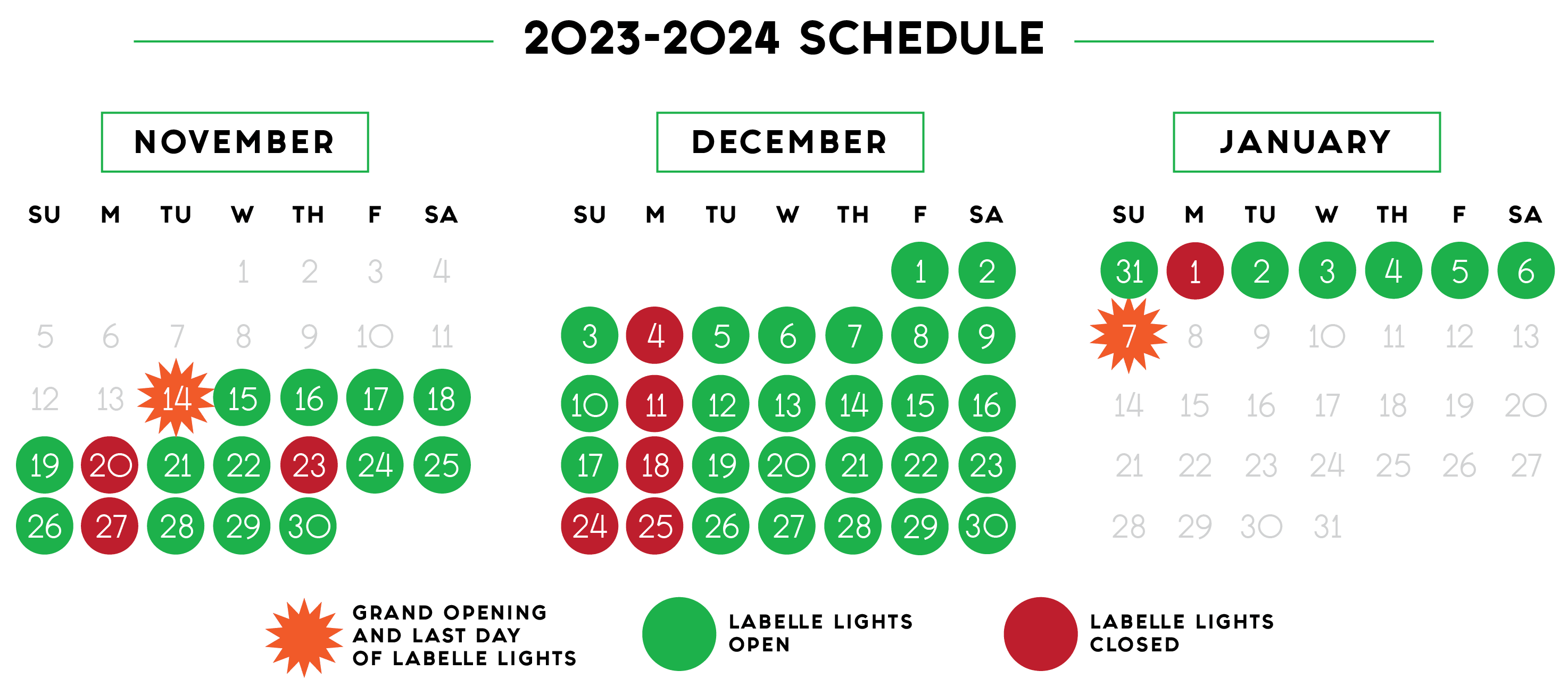 LaBelle Lights Calendar 2023-2024 Season