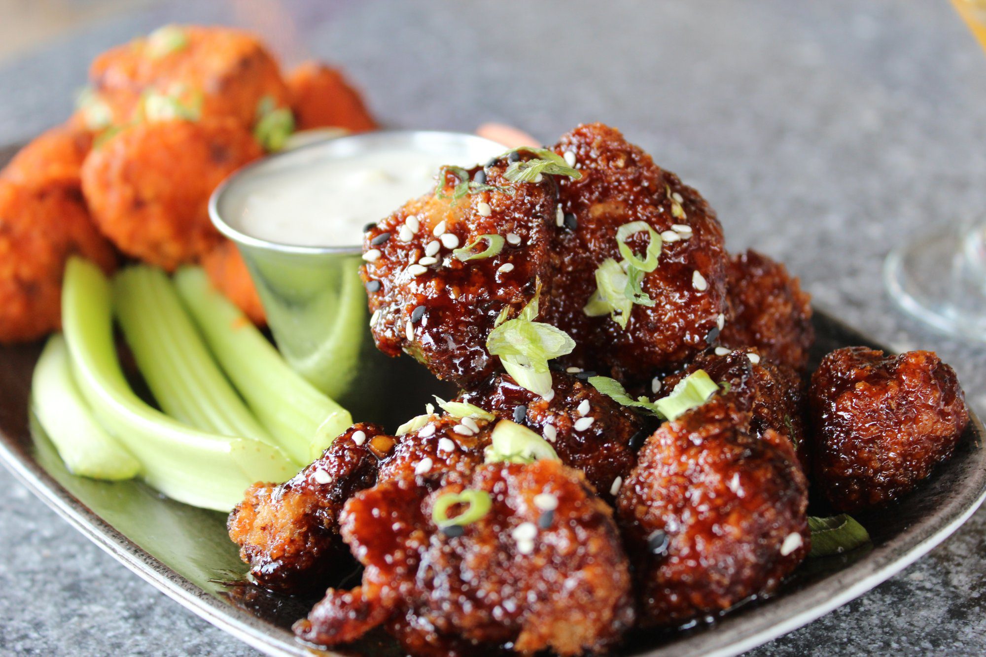 buffalo cauliflower and sticky soy cauliflower appetizers labelle winery