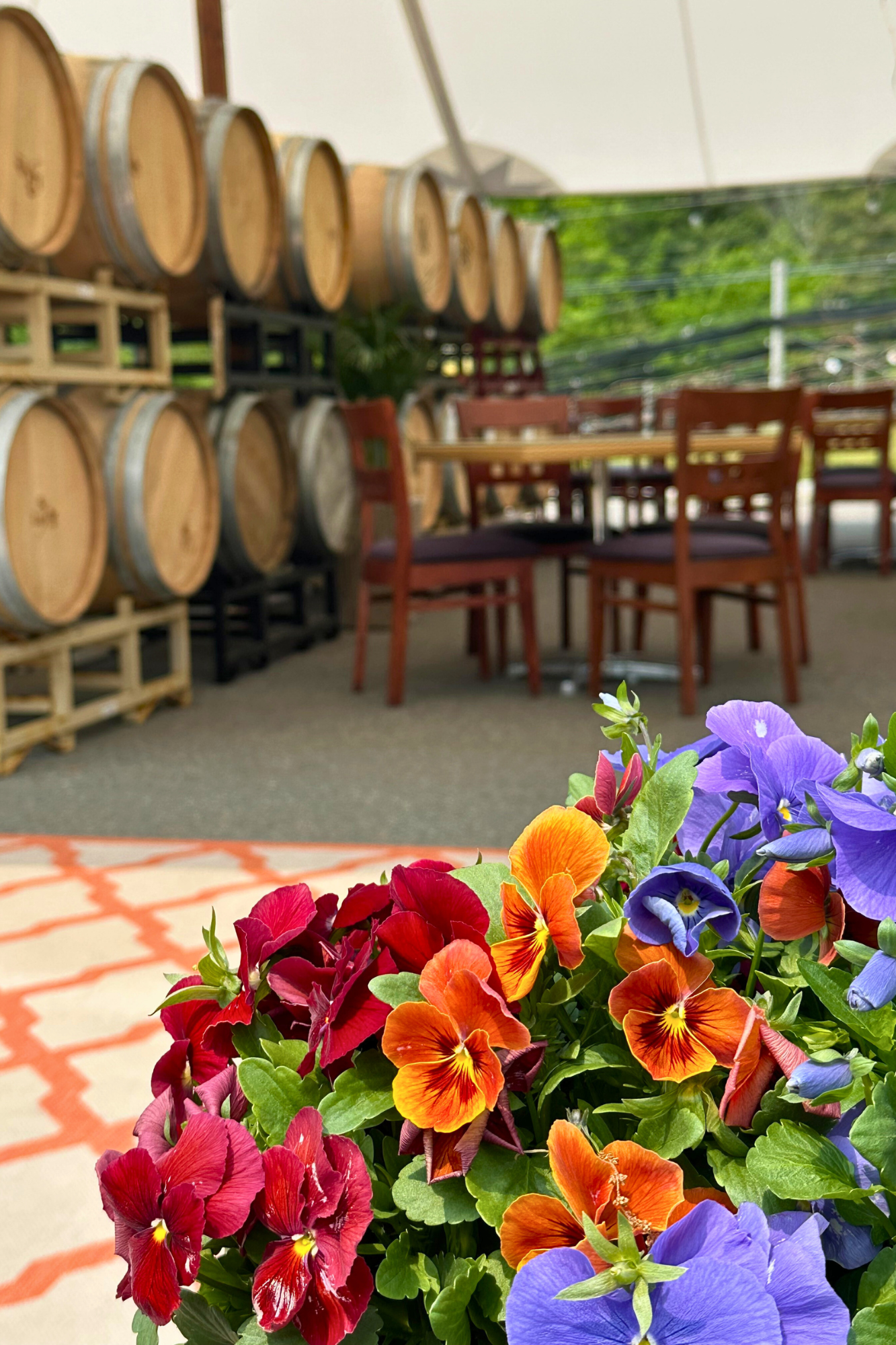 flowers at outdoor seating labelle winery
