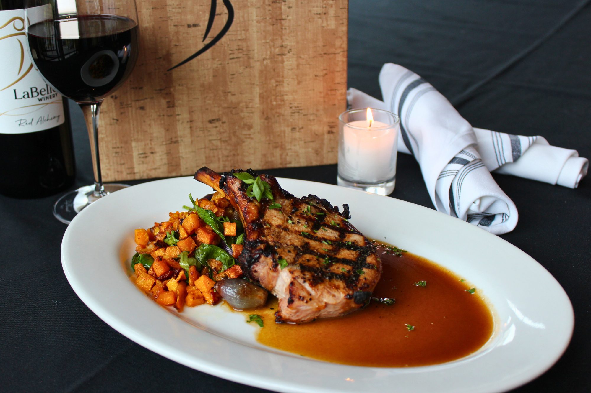 wine brined pork chop at labelle winery at the bistro  fall menu