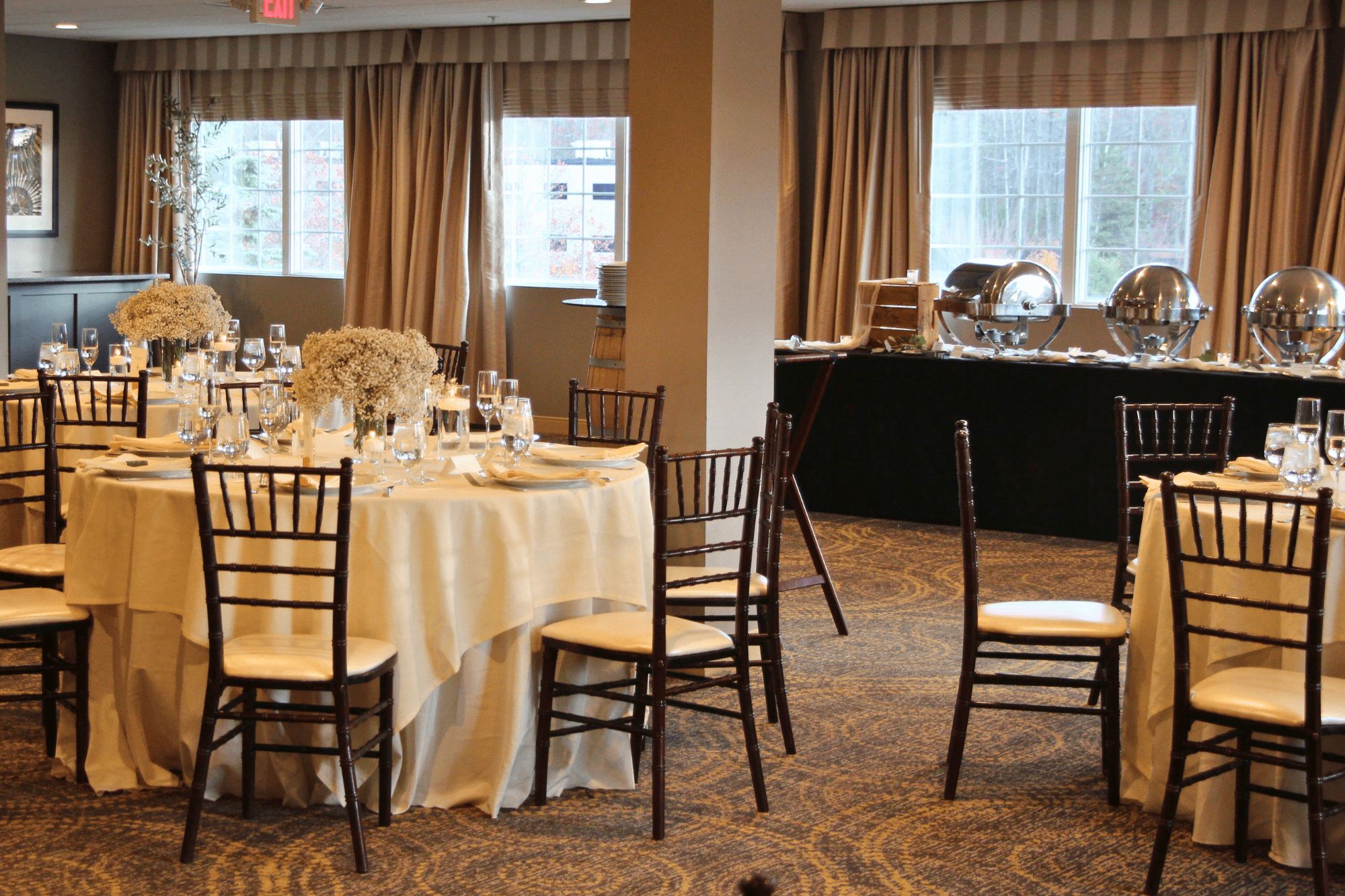 Table set up harvest room wedding labelle winery derry