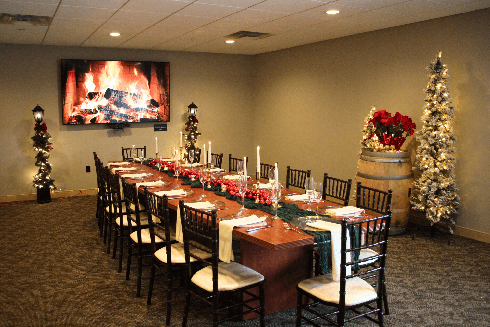 table set up for holiday party labelle winery boardroom