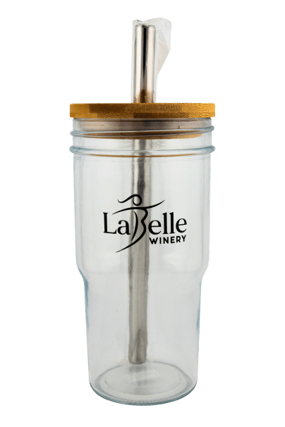 LaBelle Winery Glass Tumbler with Bamboo Lid and Stainless Steel Straw