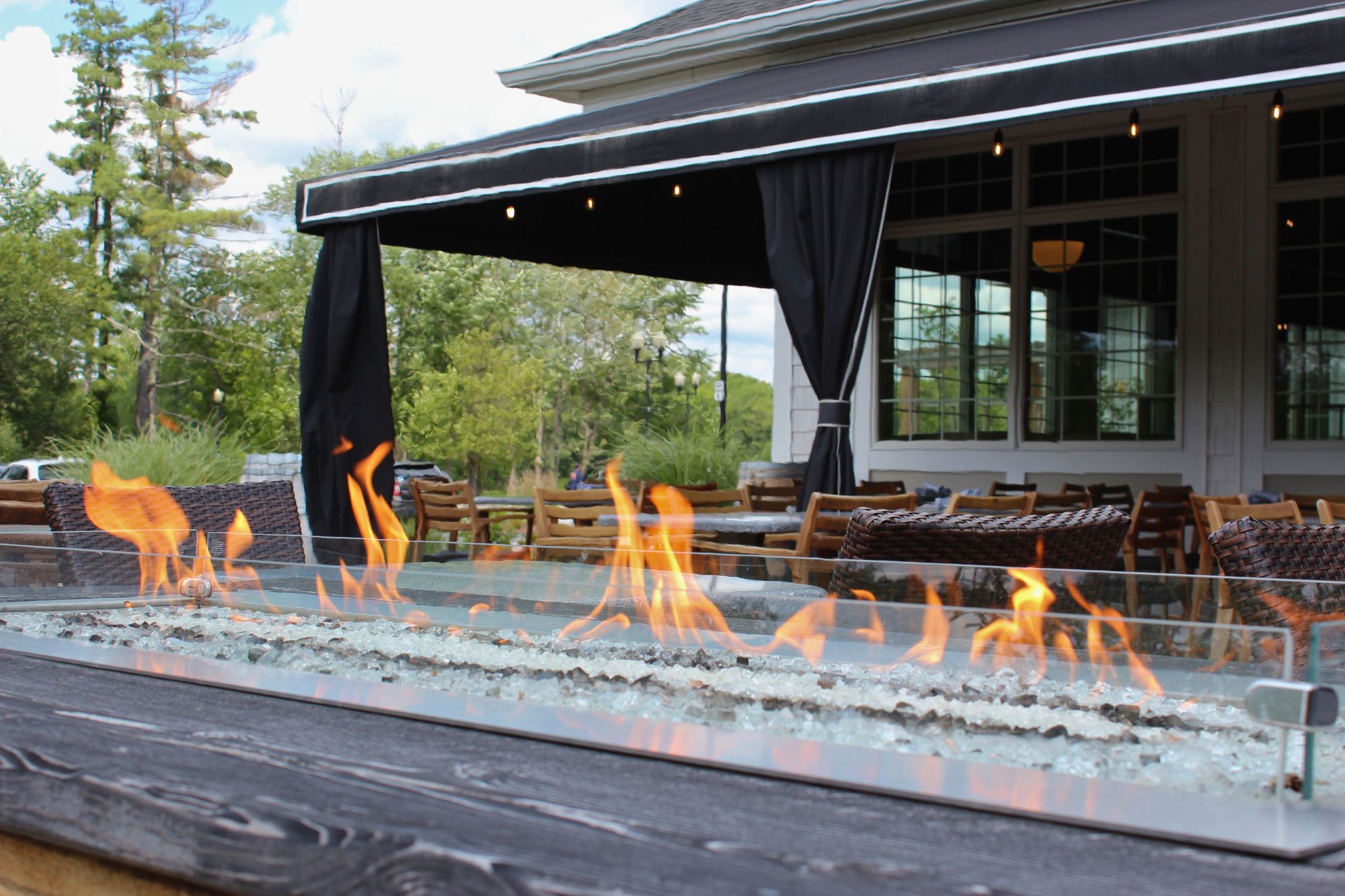 outdoor dining space at americus restaurant derry nh celebrate