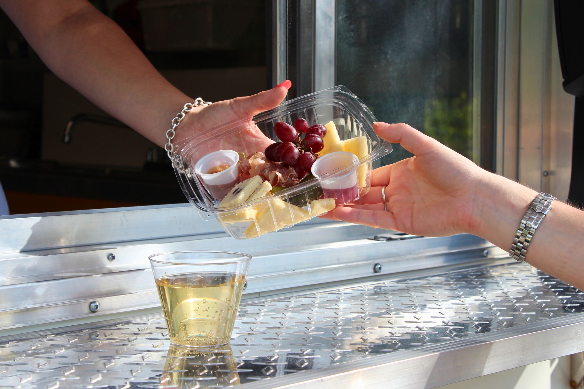 food truck cheese board and wine labelle