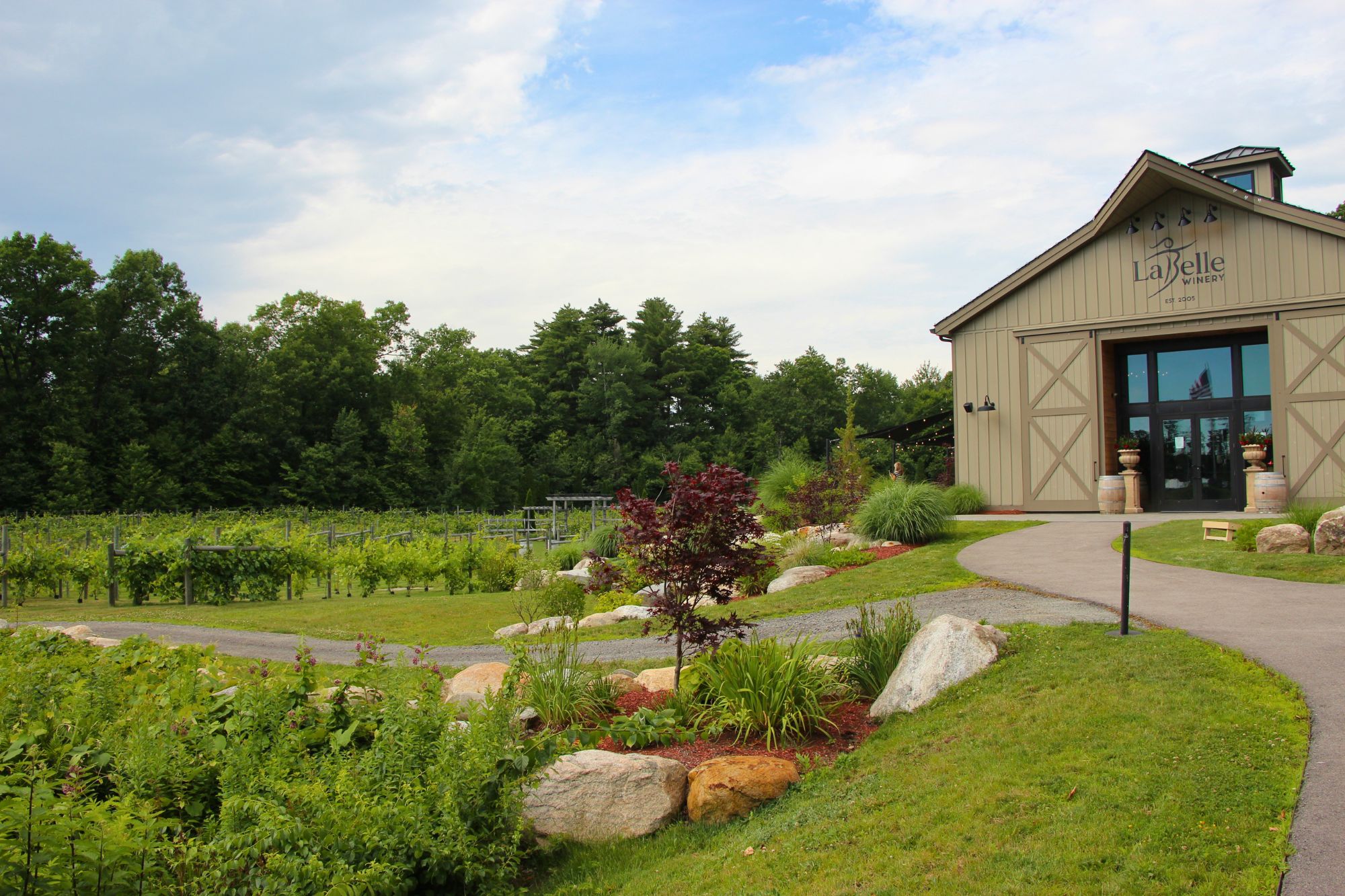 the tasting room at labelle winery in derry nh main entrance summertime