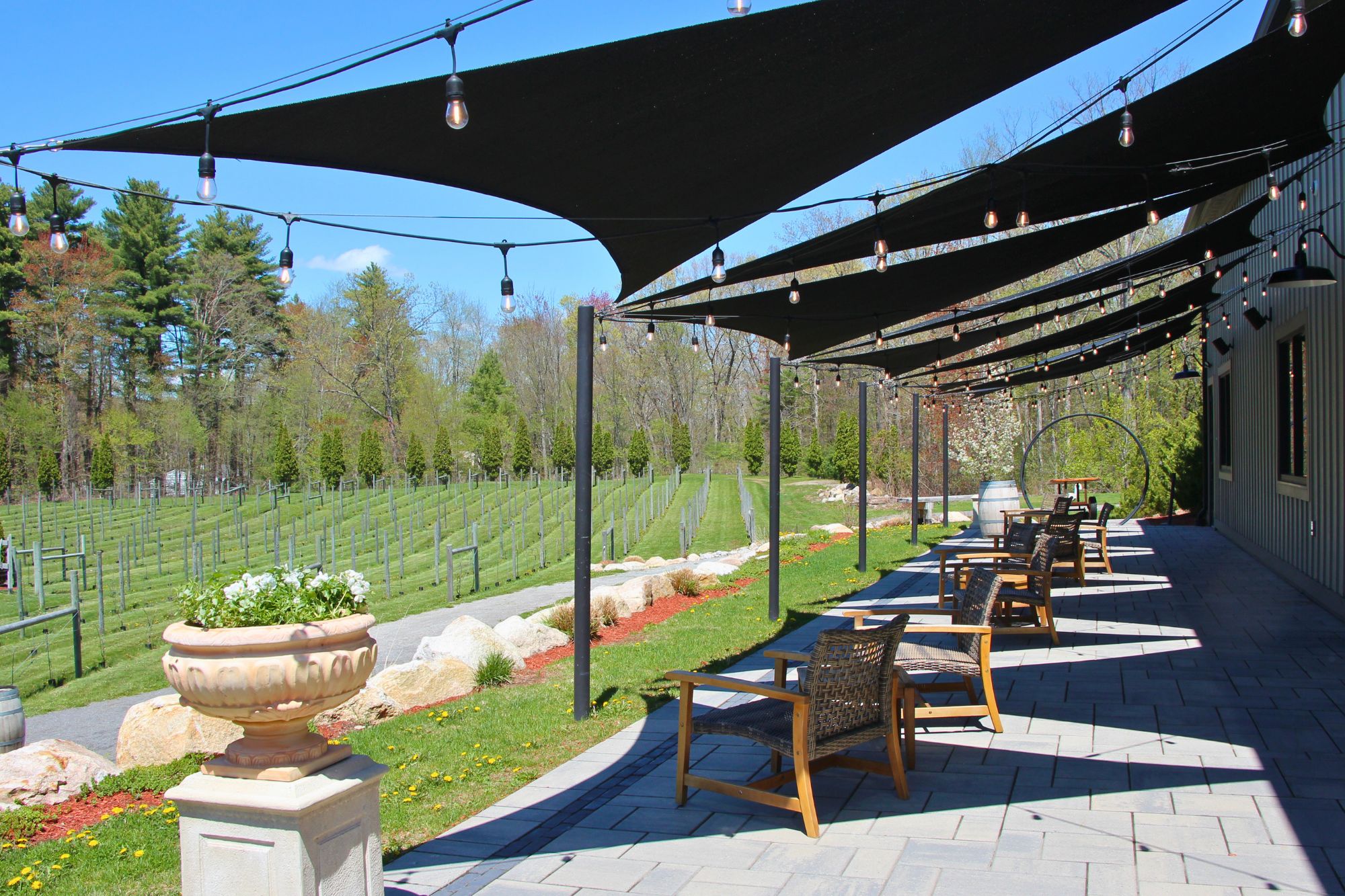 the tasting room at labelle winery outdoor terrace seating summer