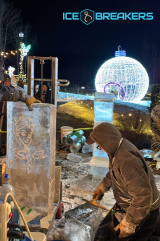 ice breakers ice carving demonstration nh labelle lights winterfest